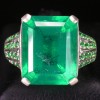 BEAUTEOUS! TOP RICH GREEN EMERALD DOUBLET & GARNET 925 SILVER RING 