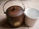 Biscuit Barrel. Wood, metal & ceramic liner. Very retro. Vintage.  