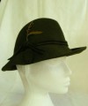 VINTAGE Trilby Style Wool Felt Dark Khaki Green Hat c/w Feather 