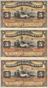 CUBA 1897 5 pesos Banco Español Isla # consecutivos, 3 Rare crisp banknotes UNC 