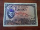 BILLETE DE ESPAÑA 50 PESETAS 1927 CON RESELLO