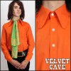 Vtg 60s 70s Orange MOD Penny ROUND COLLAR Dandy PSYCH Pocket Shirt 15.5 M/L 