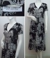 Vintage 80s Tea Dress Navy Blue Floral Chiffon Dress Size Medium UK 10-12 