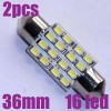 2x Car Vehicle 16 SMD LED Light Bulb Festoon 36mm White 