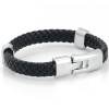 Mordern Surfer Black Woven Rope Leather & Stainless Steel MENS Bracelet LB143 