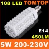 New 450LM 5W E14 108 LED Screw Corn Light Bulb 200-230V 