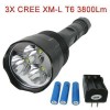 3800Lm 3xCREE XM-L T6 Extended LED Flashlight Torch+3Pcs18650Battery+Charger set 