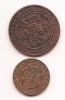 NETHERLANDS  EAST  INDIES  1  CENT 1857  &  1/2  CENT 1945  LOT OLD COINS 