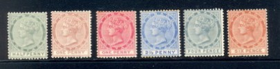 Tobago 15 to 18, 20, and 22 mh stamps to Six Pence (Victoria) 