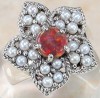 Red Opal Seed Pearl 925 Solid Sterling Silver Victorian Style Flower Ring Sz 6.5 