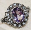 Natural Amethyst & Seed Pearl 925 Solid Sterling Silver Filigree Ring Sz 6.75 