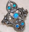 Blue Opal Seed Pearl 925 Solid Sterling Silver Victorian Style Ring Sz 6.5 