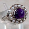 Amethyst & Seed Pearl 925 Solid Sterling Silver Filigree Ring Sz 6.5 