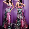 Hot Art Printed Plunge Halter Open Back V-neck Evening Dresses 09243 UK Size 18 