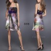 Flower Floral Printed Chiffon Purples Short Cocktail Dress 03316 UK Size 10 (610585151532) 