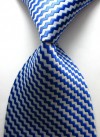 Blue White 100% New Stripes Silk  WOVEN JACQUARD Men's Tie Necktie 