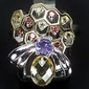  GRACEFUL! NATURAL TOP CITRINE-GARNET-IOLITE 925 SILVER HONEY COMB RING SIZE 7# 