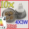  10X MR16 Warm White 12W LED Spot Light Lamp Bulb Globe Downlight 4*3W 12V 