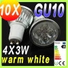 10pcs GU10 Base 12W LED Spot light Bulbs Lamp Downlights warm white 4x3W