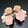  18K Rose Gold GP Pearl Swarovski Crystal Pink Rose Earrings 424 