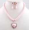 Pink 1set Heart Bead Pendant Necklace Flower Earring Imitate Pearl Crystal