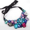  Ribbon Silver Handcrafted Lucency Rainbow Faceted Resin Bib Statement Necklace 