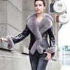  Genuine Womens Sheep Leather Coat Jacket with Fox Trimmin Outwear 