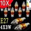  10x E27 Warm White 4 3W LED Candle Light LED Bulb Lamp Spot Light AC85 265V SHRP 