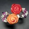  Beautiful Natural Top Red Pink Ruby Coral Rose Carved CZ 925 Silver Ring Sz 6 