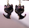  New European Fashion Cute Oil Black Purple Naughty Cat Dangle Earrings A044 