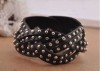  Fashion Rock Punk Black PU Leather Rivet Bangle Bracelet Lady 