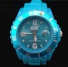  Light Blue Silicone Rubber Jelly Unisex Watch with Date Dial 