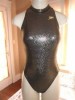  Awesome Speedo Gold Metallic Leotard Panties Blouse Swimsuit w Zipper in Back 