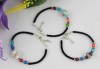  6pcs Mixed Colour Rose Glass Oval Beaded Velvet Bracelets 21728 