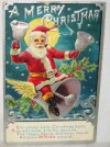  1908 Postcard Merry Christmas Santa Claus Riding Silver Bell with Wings 