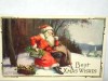  1910 Christmas Postcard Best Xmas Wishes Santa Claus Sitting in Snow 