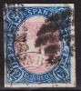 1865 Edifil 70 Isabel II 12c. Parrilla 2 y fechador Barcelona