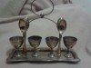  Silver Plate EPNS 4 Place Egg Cup and Spoon Set on Stand 