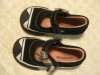  Girls Black Shoes Wonder Kids Size 8 Velcro Strap Leather Upper Good Condition 