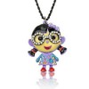  Tendency Enamel 3D Girl Crystal Charm Purple Bowknot Pendant Necklace LXB984K 