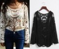  Semi Transparent Embroidery Floral Lace Crochet Tee T Shirt Beige Tops 2015 J 