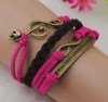  Infinity Music Skull Antique Bronze Korea Velvet Leather Cute Bracelet B150 