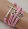  Infinity Anchor Cross Antique Silver Korea Velvet Leather Cute Bracelet B274 