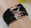  Infinity Heart Anchor Antique Silver Korea Velvet Leather Cute Bracelet B190 