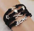  Infinity Anchor Love Antique Silver Korea Velvet Leather Cute Bracelet B284 