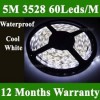  5M 300Leds 3528 SMD Pure White Flexible Lighting Stripd 12V 24W High Quality 