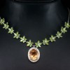  Natural Top Orange Morganite Green Peridot 925 Silver Necklace 