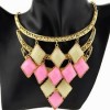  White Pink Chain Golden Crystal Beads Cute Bib Party Pendant Necklace T02F92K06 