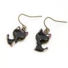  E1174 Black Enamel Gold Plated So Cute Glaze Cat Dangle Earrings 