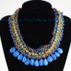  Fashion Weave Rope Chain Blue Resin Rhinestone Bead Bib Pendant Necklace N3621 